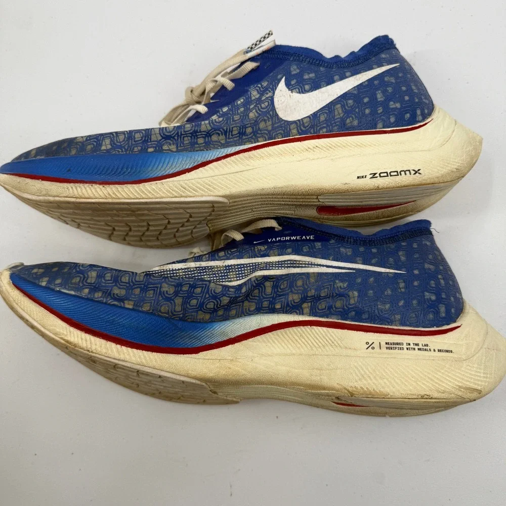 Nike ZoomX Vaporfly Next% Mens 10.5 Blue White Red DD8337-400 Running Shoes